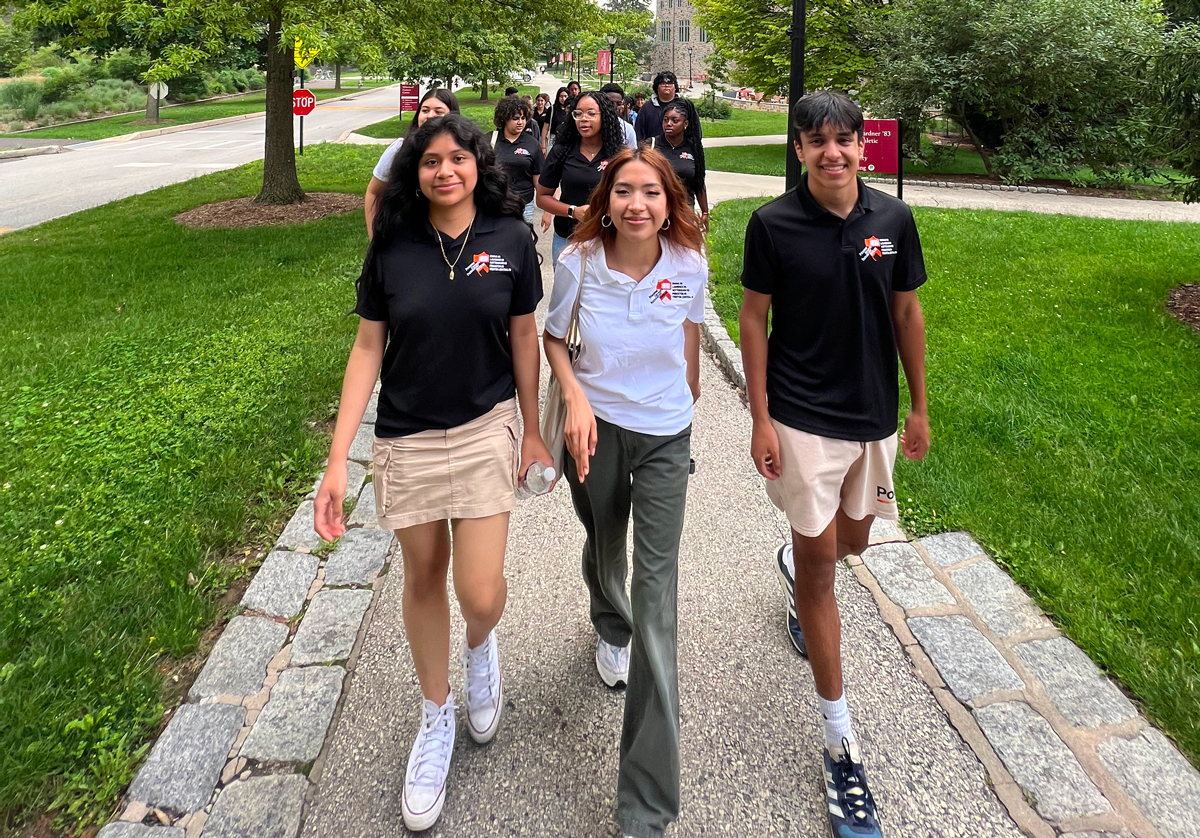 PUPP students on a college campus during the summer 2023 college tours.