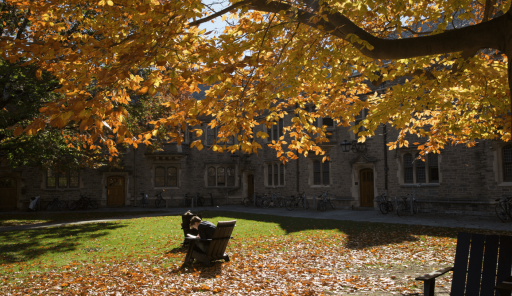 Student studying outside Mathey College, Princeton University